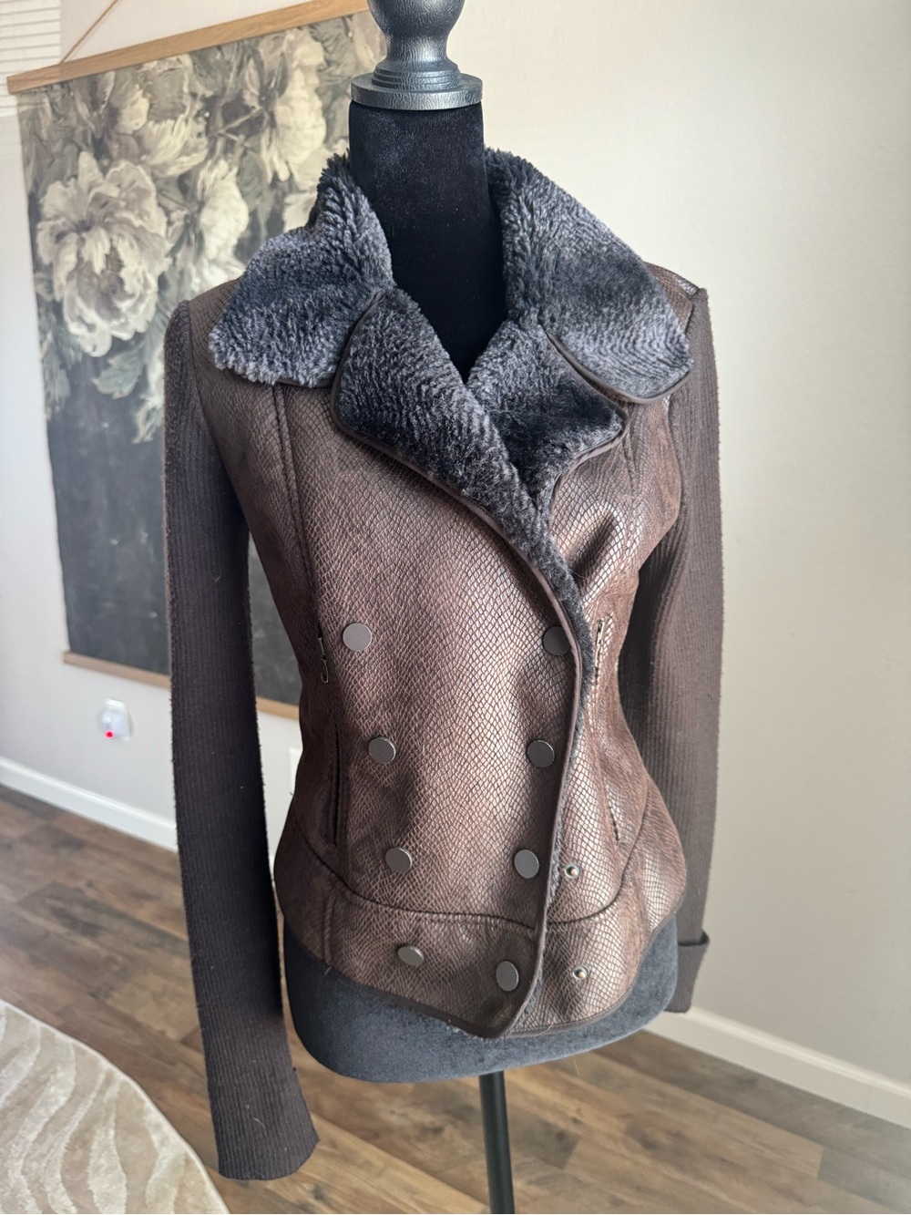 Vintage Y2K 2000s Cache Brown Faux-Shearling Trim Women's Jacket